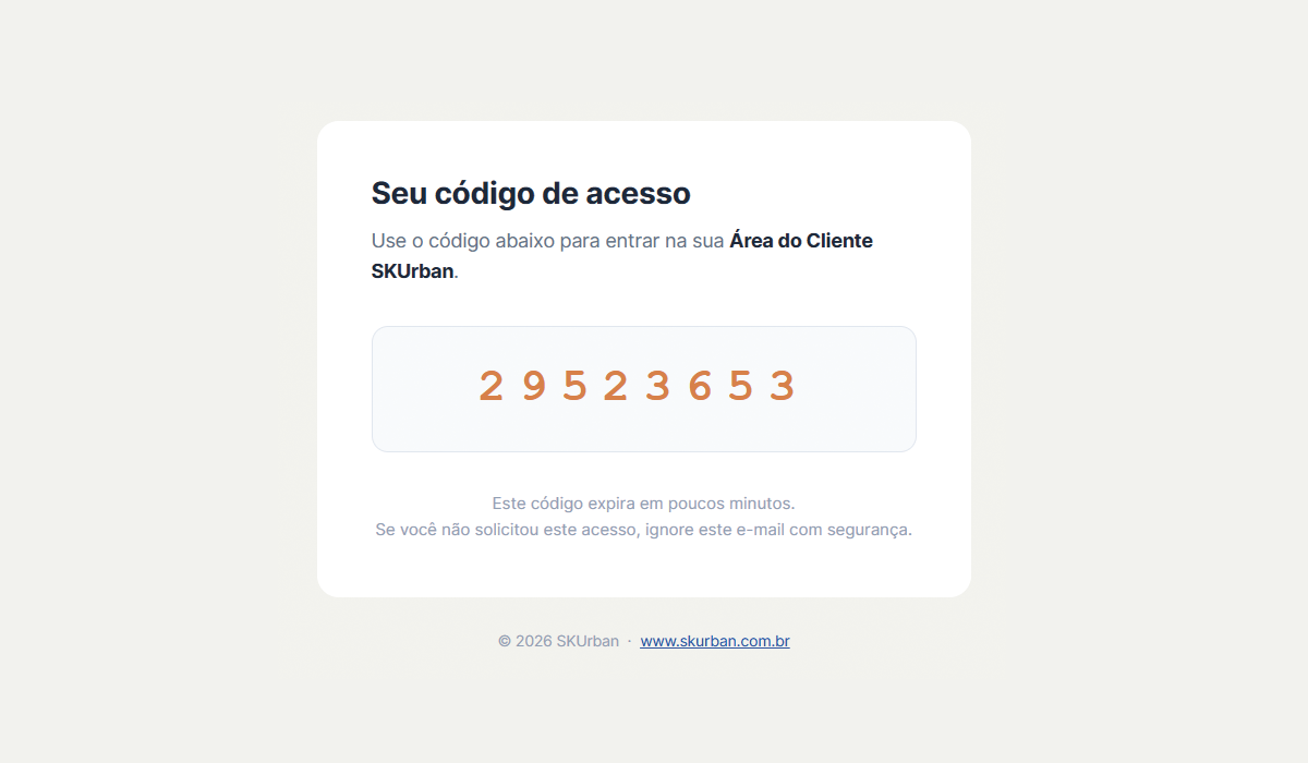 E-mail com o código de acesso